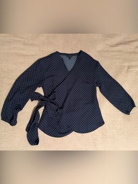 J. Crew Navy Polka Dot Wrap Tie-Waist Blouse